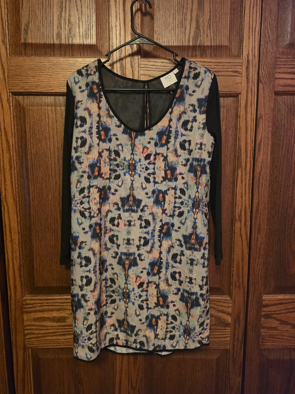 HD in Paris Black-Sleeve Abstract Print Mini Dress